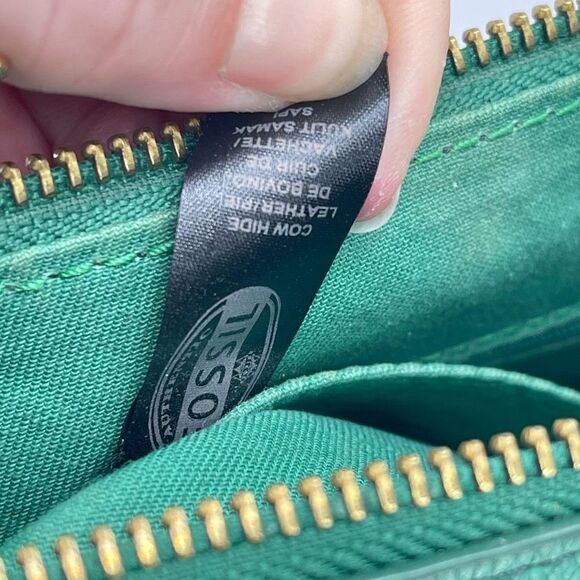 Fossil Womens Crossbody Bag Leather Multiple Pockets Zip Adjustable Strap Green - Picture 5 of 13